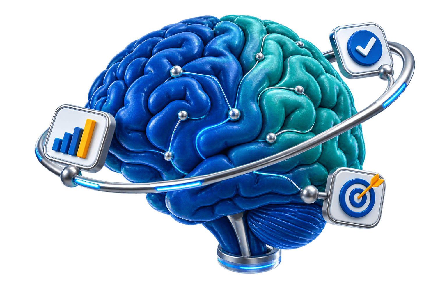 3D medical study illustration with progress, target and completion indicators