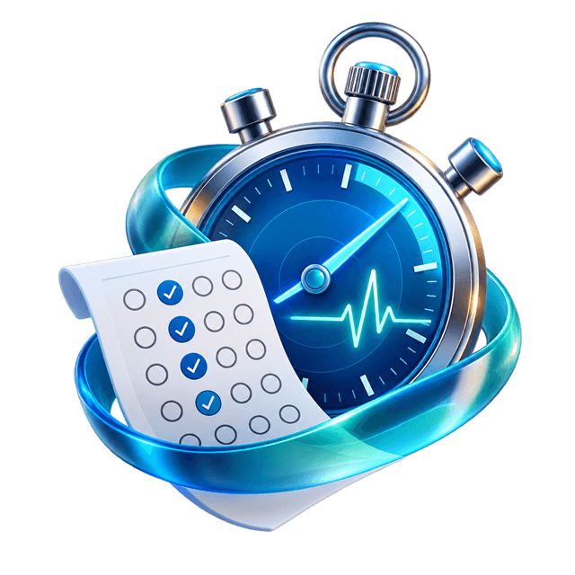3D stopwatch and medical exam answer sheet